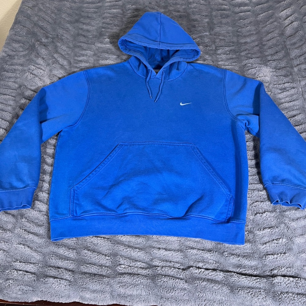 Nike Mens Medium Blue Embroidered Swoosh Pullover Hoodie Sweatshirt AP107